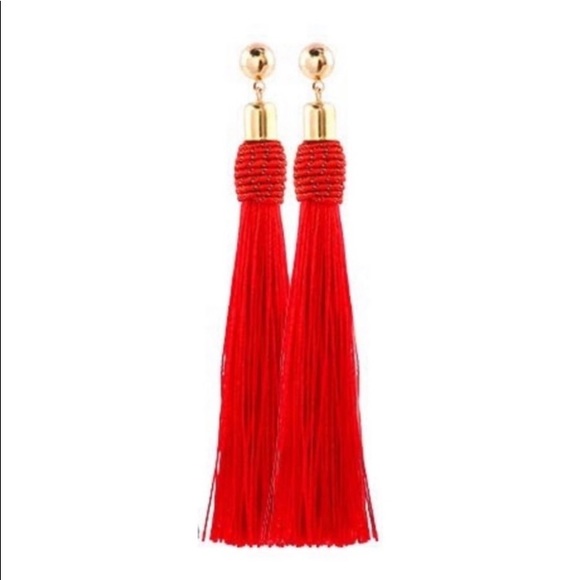 NEW! BOHO Red & Gold Fringe Tassel Earrings - Picture 3 of 16